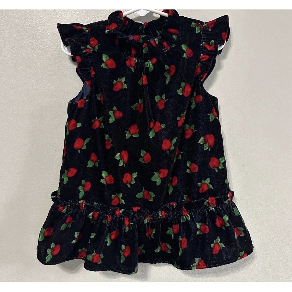 Janie and Jack Girls Velvet Short Sleeve Blouse Size 5 Shirt Floral Black #48